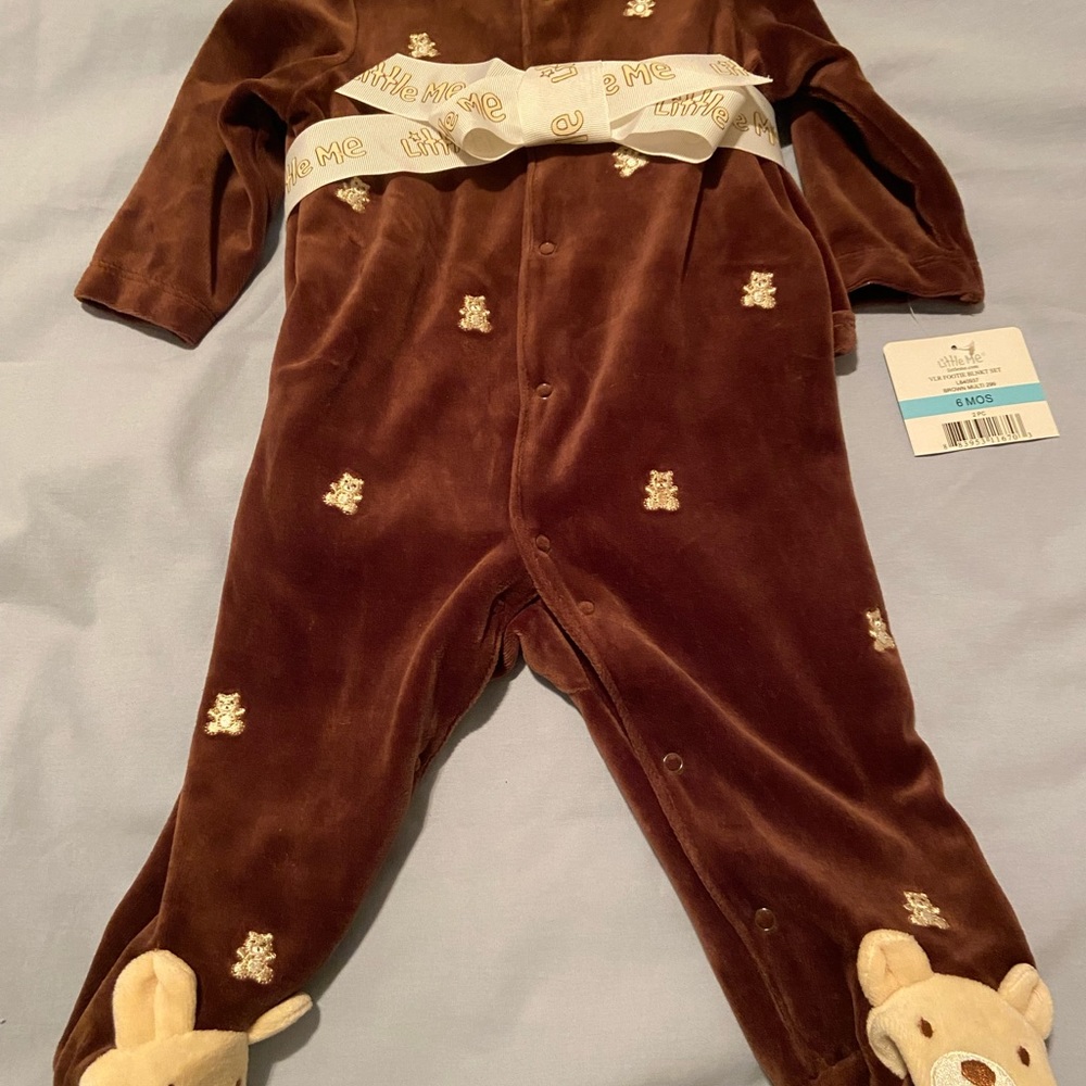 Little Me Velour Footie/Blanket Set- 6M